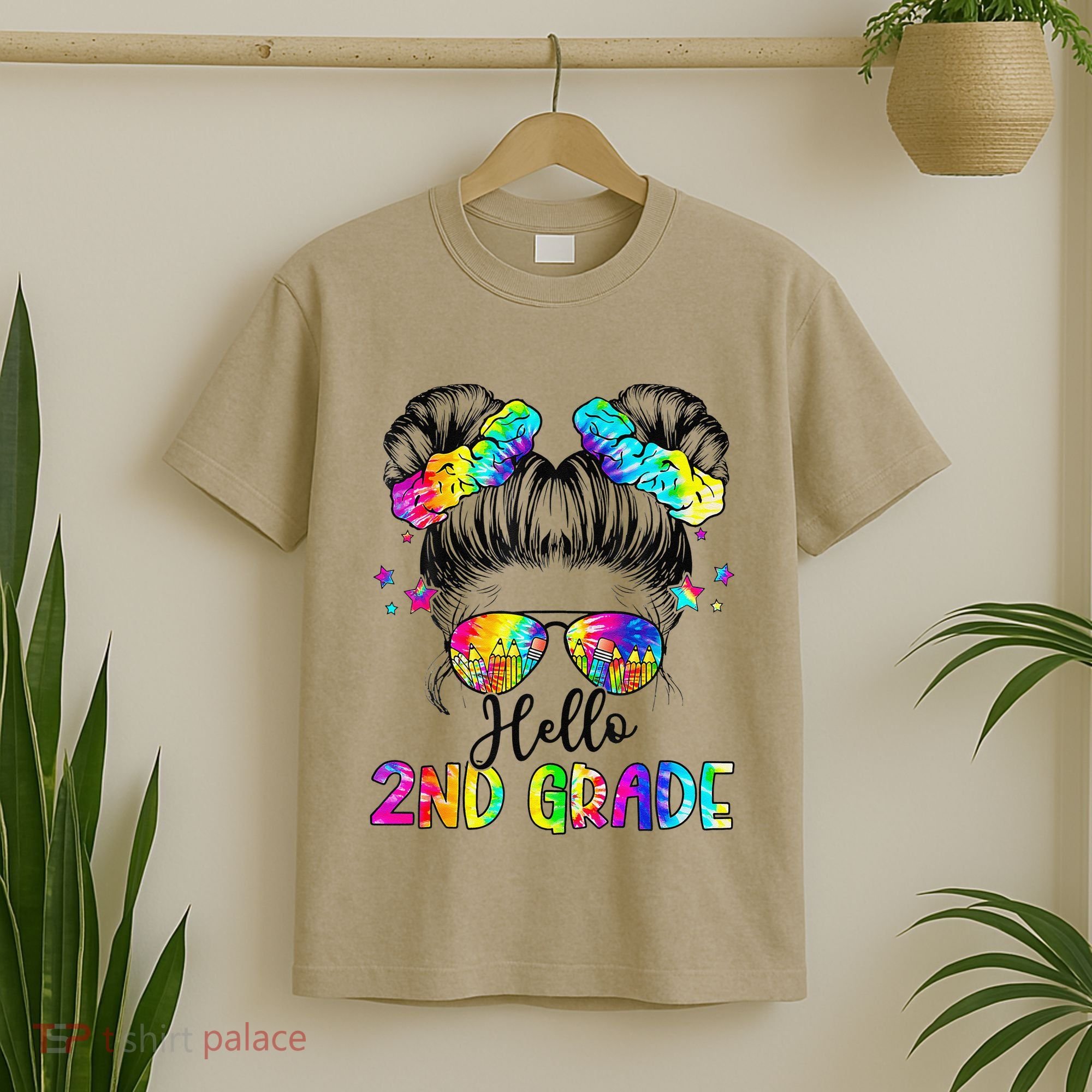 Hello 2nd Grade Messy Hair Bun Girl Back To School First Day Gift T-Shirt
