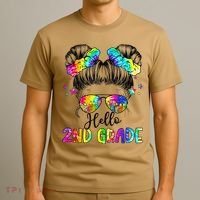 Hello 2nd Grade Messy Hair Bun Girl Back To School First Day Gift T-Shirt thumb 3