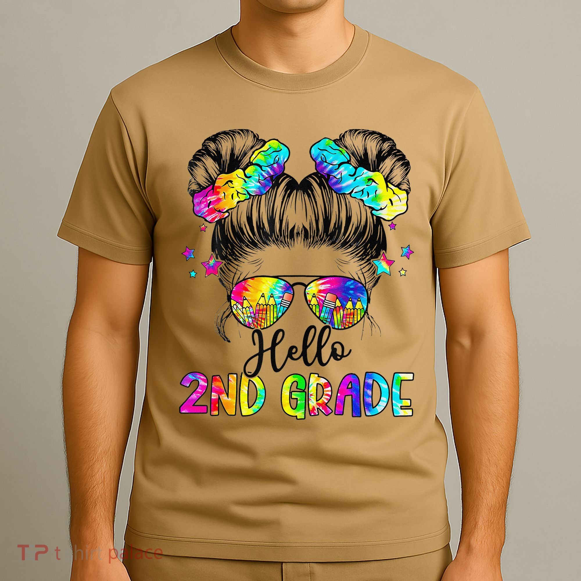 Hello 2nd Grade Messy Hair Bun Girl Back To School First Day Gift T-Shirt