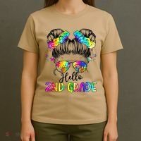 Hello 2nd Grade Messy Hair Bun Girl Back To School First Day Gift T-Shirt thumb 4