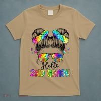 Hello 2nd Grade Messy Hair Bun Girl Back To School First Day Gift T-Shirt thumb 5