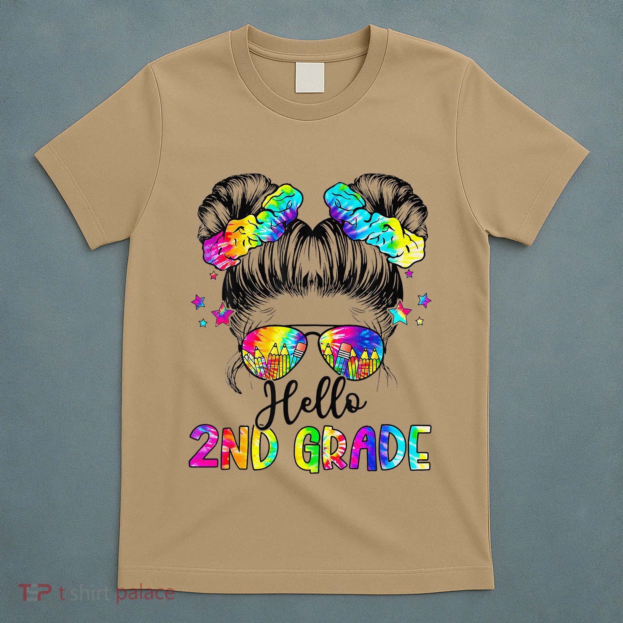 Hello 2nd Grade Messy Hair Bun Girl Back To School First Day Gift T-Shirt