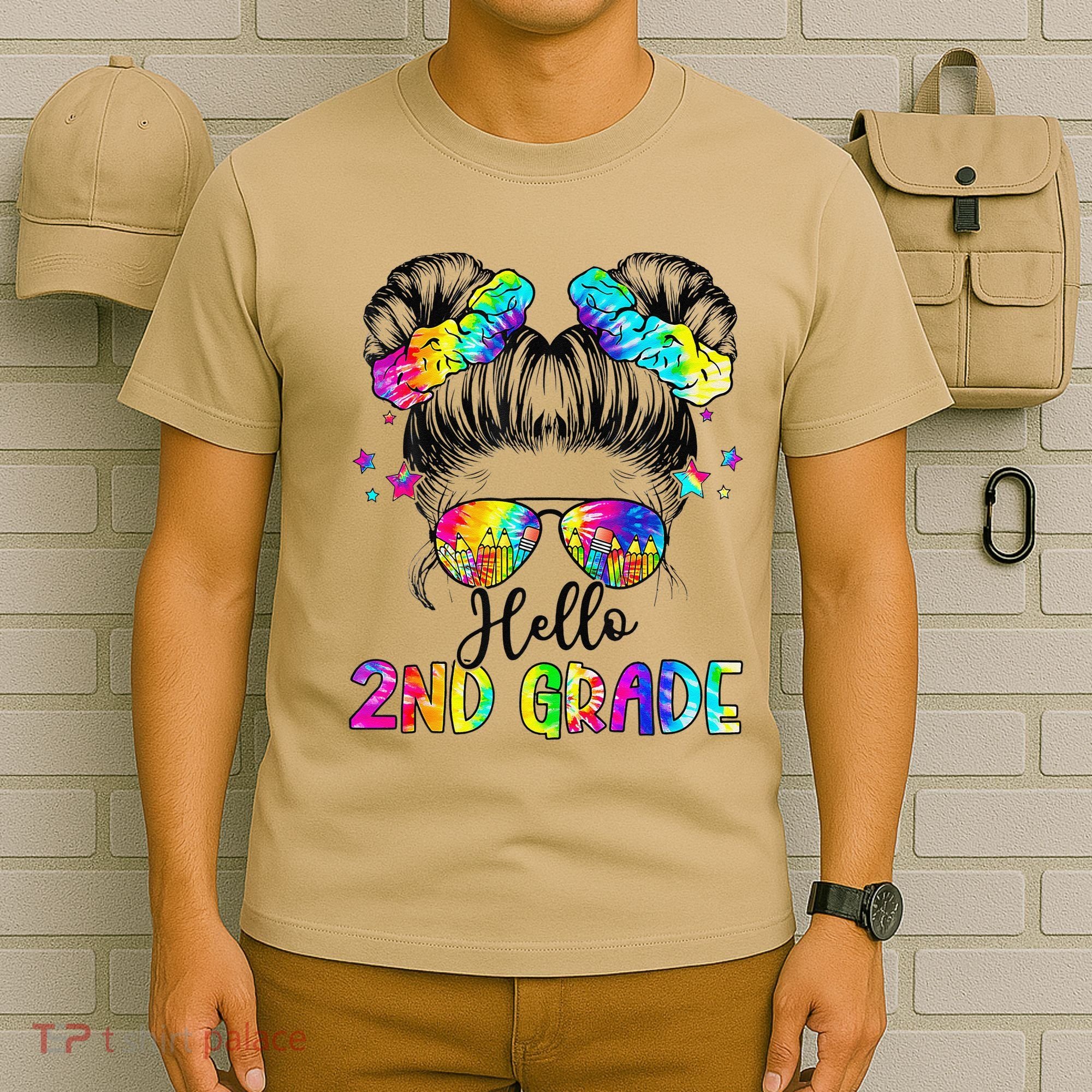 Hello 2nd Grade Messy Hair Bun Girl Back To School First Day Gift T-Shirt