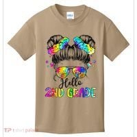 Hello 2nd Grade Messy Hair Bun Girl Back To School First Day Gift Kids T-Shirt thumb 0