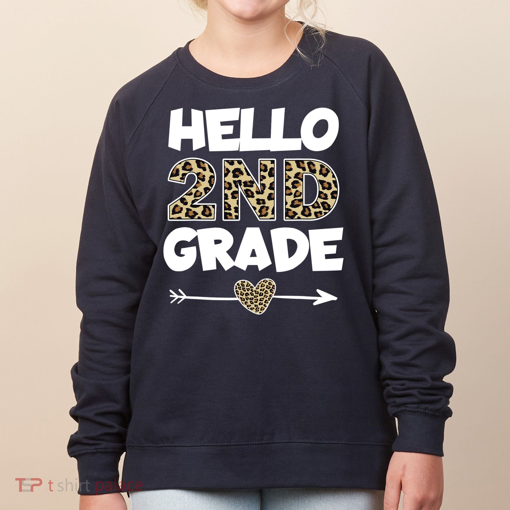 Hello 2nd Grade Leopard Print Second Grade Teacher Kids Gift Women's Sweatshirt