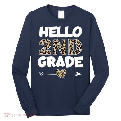 Hello 2nd Grade Leopard Print Second Grade Teacher Kids Gift Long Sleeve Shirt