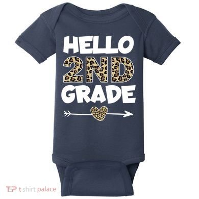 Hello 2nd Grade Leopard Print Second Grade Teacher Kids Gift Baby Bodysuit