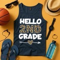 Hello 2nd Grade Leopard Print Second Grade Teacher Kids Gift Tank Top thumb 4