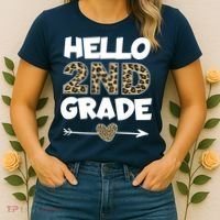 Hello 2nd Grade Leopard Print Second Grade Teacher Kids Gift Women's T-Shirt thumb 2