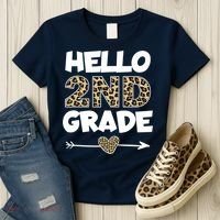 Hello 2nd Grade Leopard Print Second Grade Teacher Kids Gift Women's T-Shirt thumb 3