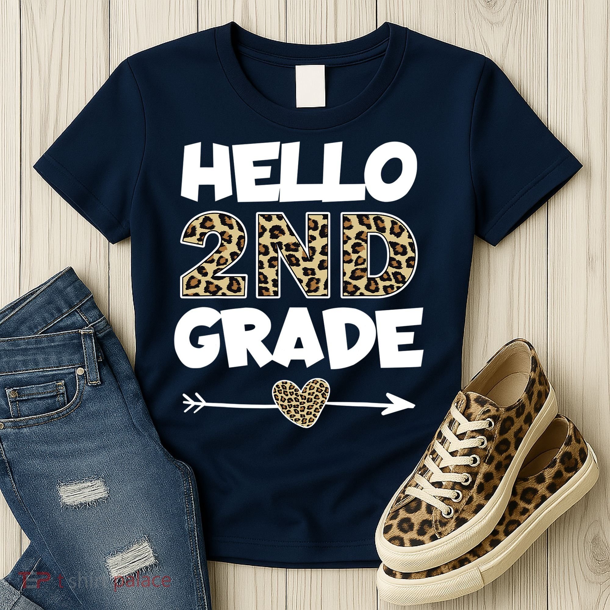 Hello 2nd Grade Leopard Print Second Grade Teacher Kids Gift Women's T-Shirt
