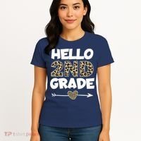 Hello 2nd Grade Leopard Print Second Grade Teacher Kids Gift Women's T-Shirt thumb 4