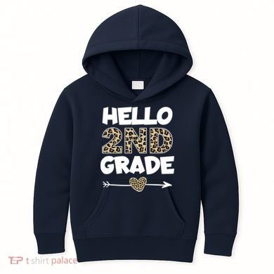 Hello 2nd Grade Leopard Print Second Grade Teacher Kids Gift Kids Hoodie