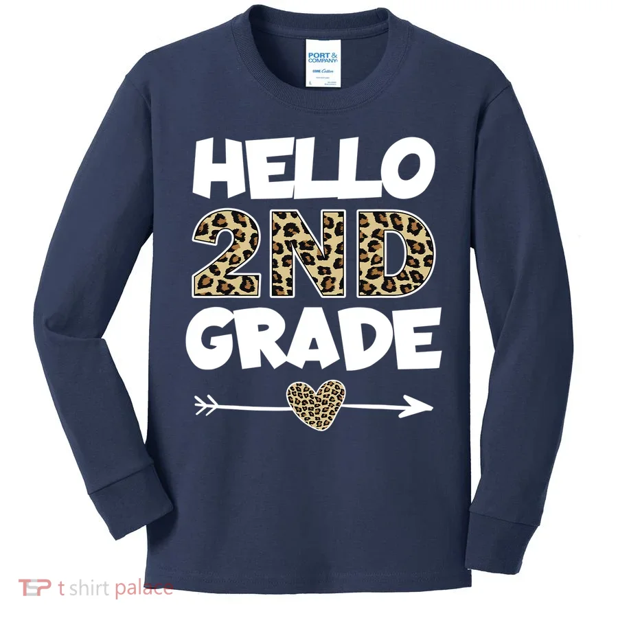 Hello 2nd Grade Leopard Print Second Grade Teacher Kids Gift Kids Long Sleeve Shirt