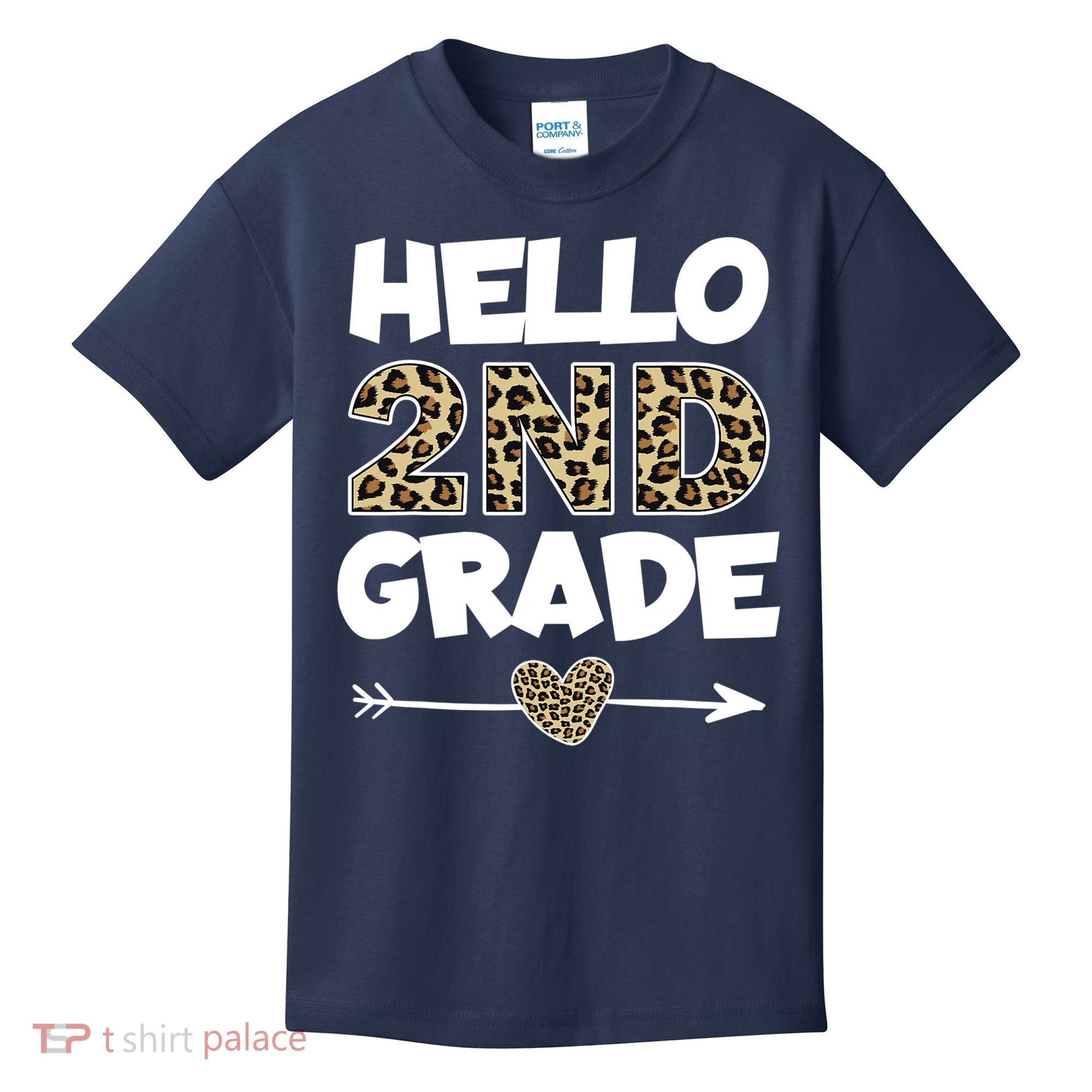 Hello 2nd Grade Leopard Print Second Grade Teacher Kids Gift Kids T-Shirt