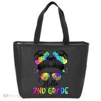 Hello 2nd Grade Messy Hair Bun Girl Back To School First Day Tote Bag thumb 0