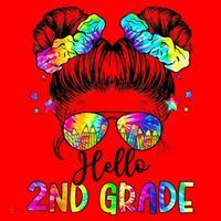 Hello 2nd Grade Messy Hair Bun Girl Back To School First Day Santa Hat thumb 1