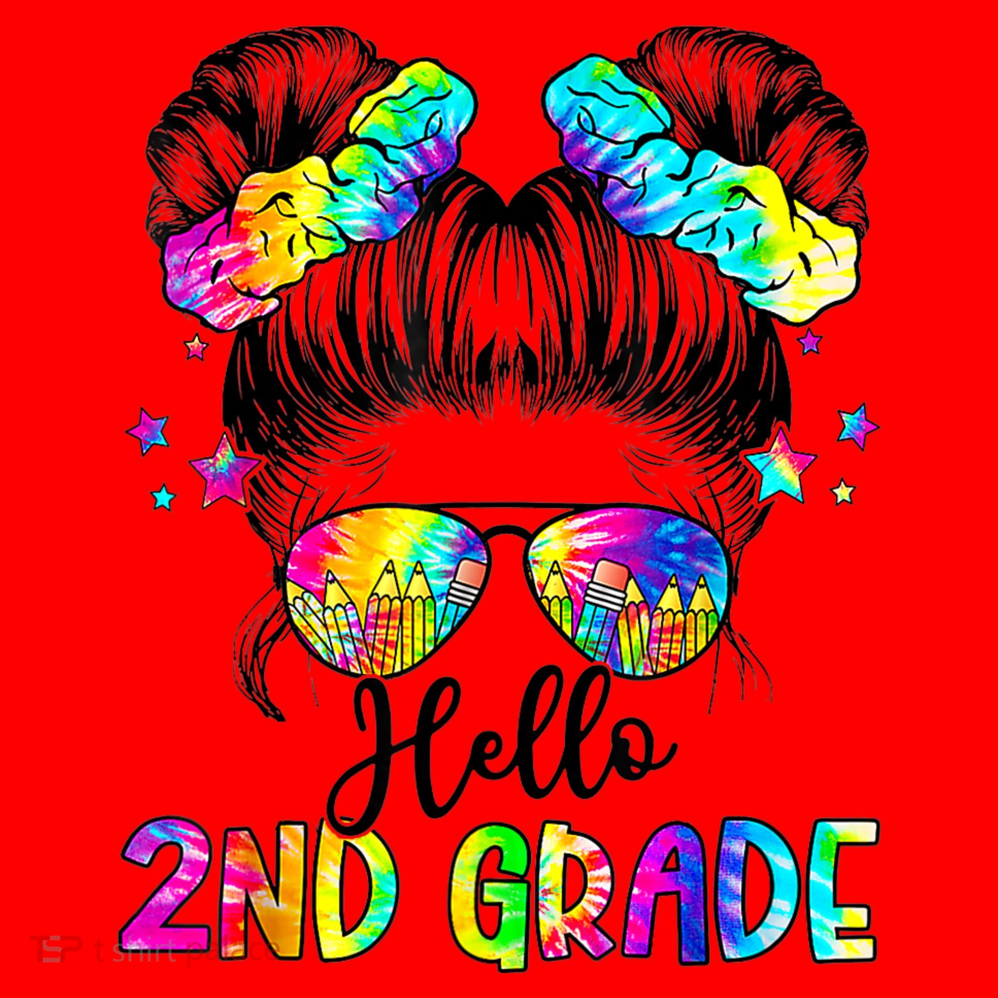 Hello 2nd Grade Messy Hair Bun Girl Back To School First Day Santa Hat