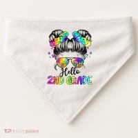 Hello 2nd Grade Messy Hair Bun Girl Back To School First Day USA-Made Doggie Bandana thumb 0