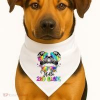 Hello 2nd Grade Messy Hair Bun Girl Back To School First Day USA-Made Doggie Bandana thumb 1