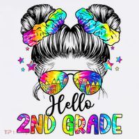 Hello 2nd Grade Messy Hair Bun Girl Back To School First Day Long Sleeve Shirt thumb 2
