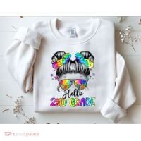 Hello 2nd Grade Messy Hair Bun Girl Back To School First Day Sweatshirt thumb 2