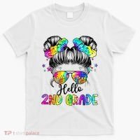 Hello 2nd Grade Messy Hair Bun Girl Back To School First Day T-Shirt thumb 0