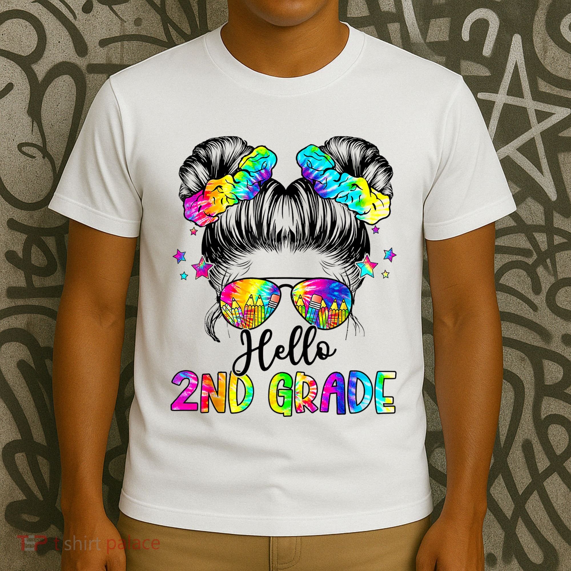 Hello 2nd Grade Messy Hair Bun Girl Back To School First Day T-Shirt