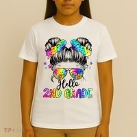 Hello 2nd Grade Messy Hair Bun Girl Back To School First Day T-Shirt thumb 4