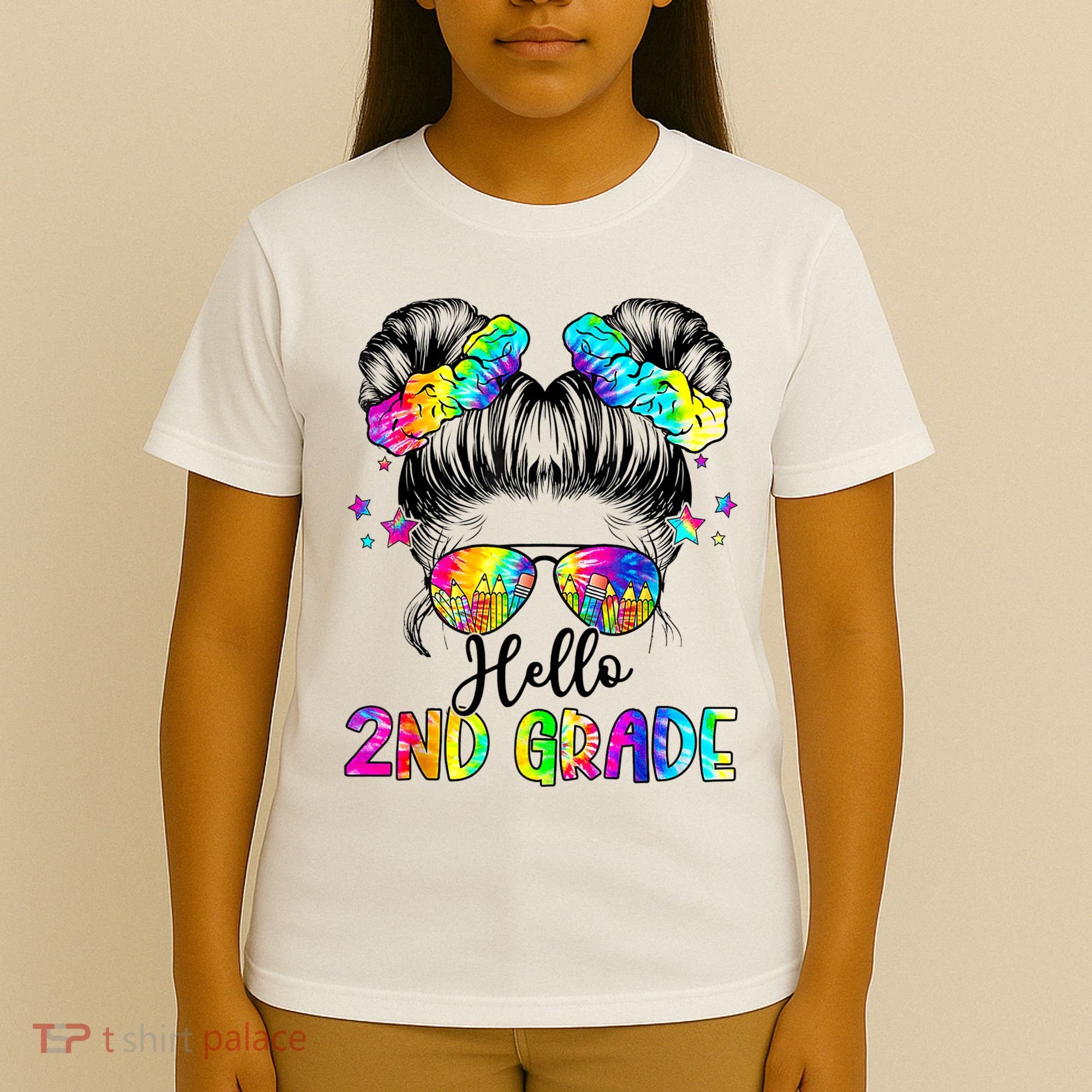 Hello 2nd Grade Messy Hair Bun Girl Back To School First Day T-Shirt