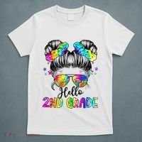 Hello 2nd Grade Messy Hair Bun Girl Back To School First Day T-Shirt thumb 5