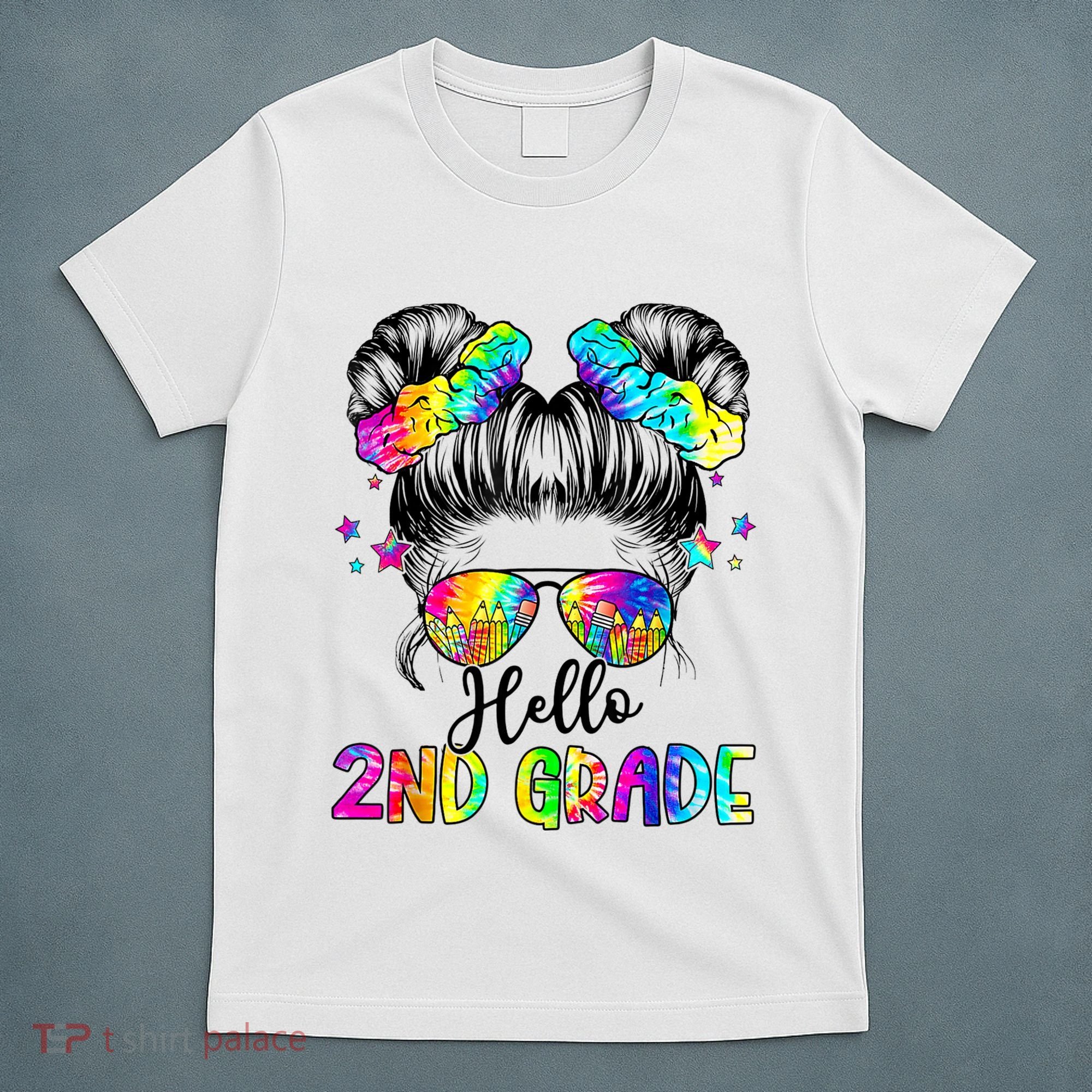 Hello 2nd Grade Messy Hair Bun Girl Back To School First Day T-Shirt