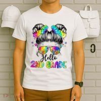 Hello 2nd Grade Messy Hair Bun Girl Back To School First Day T-Shirt thumb 6