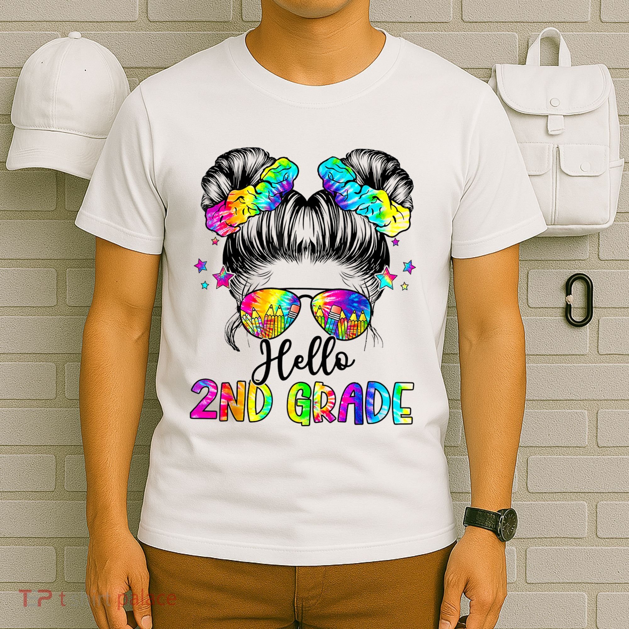 Hello 2nd Grade Messy Hair Bun Girl Back To School First Day T-Shirt