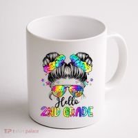 Hello 2nd Grade Messy Hair Bun Girl Back To School First Day Coffee Mug thumb 1