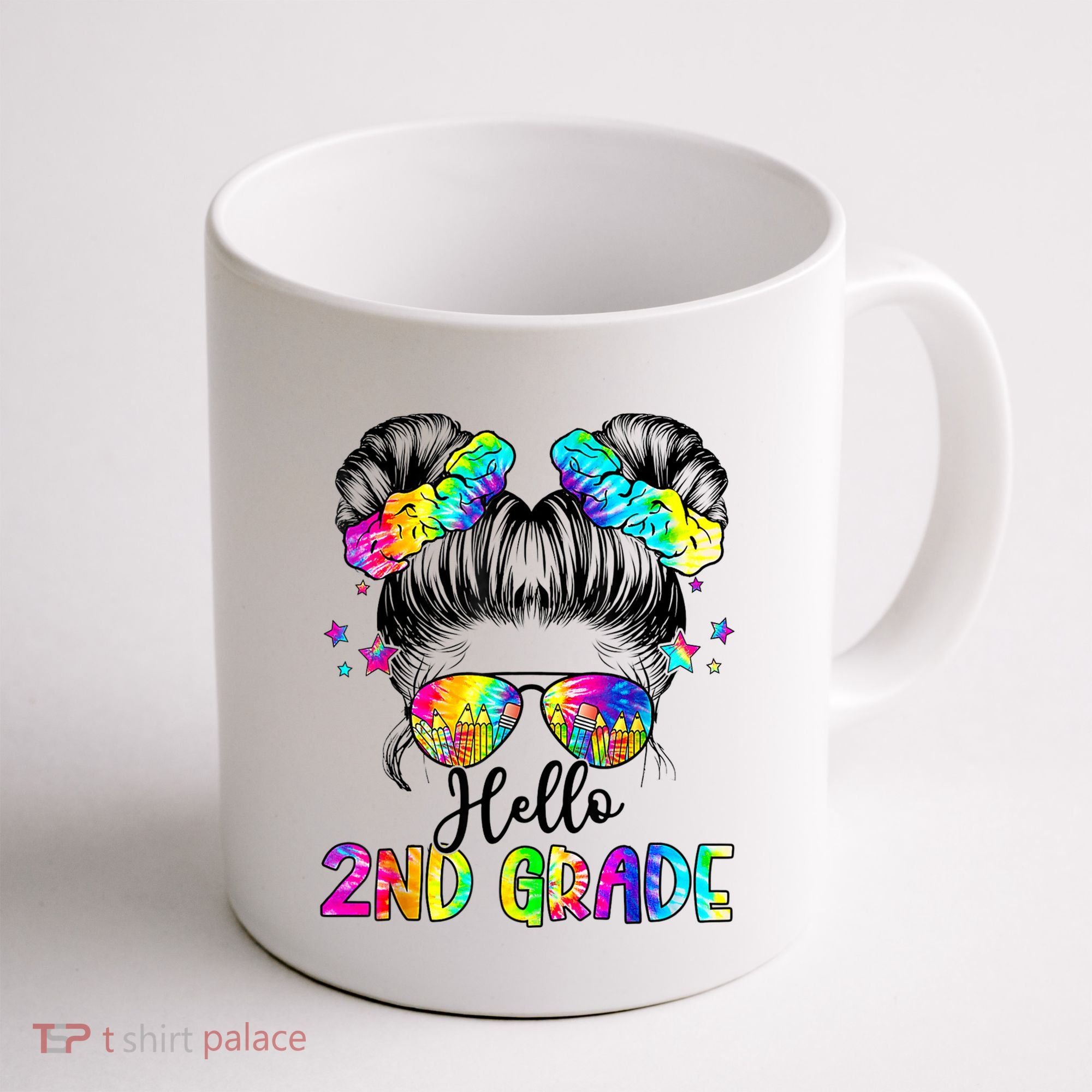 Hello 2nd Grade Messy Hair Bun Girl Back To School First Day Coffee Mug