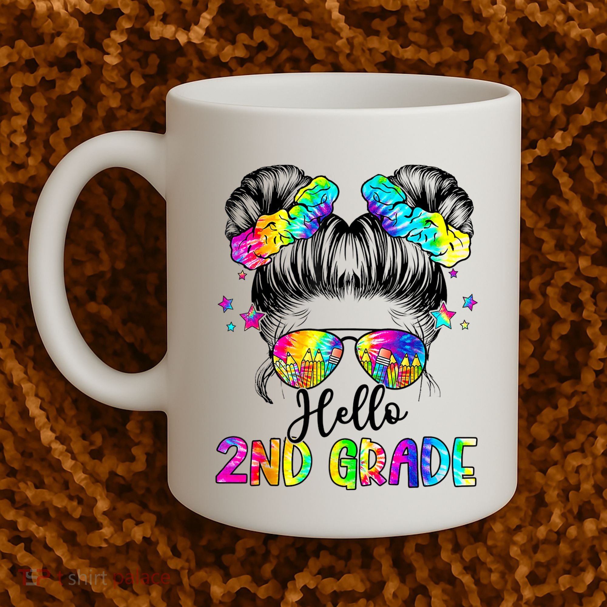 Hello 2nd Grade Messy Hair Bun Girl Back To School First Day Coffee Mug
