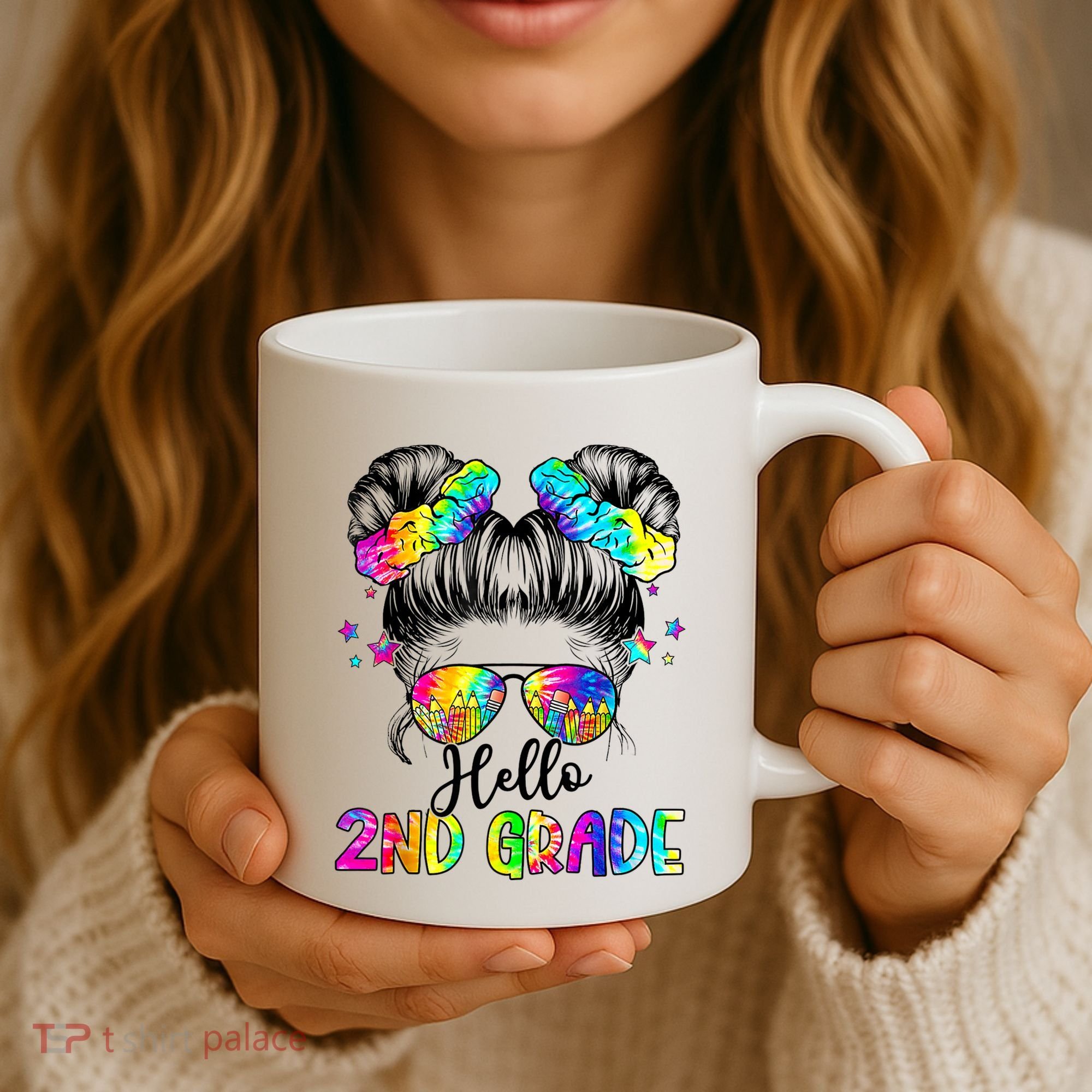 Hello 2nd Grade Messy Hair Bun Girl Back To School First Day Coffee Mug