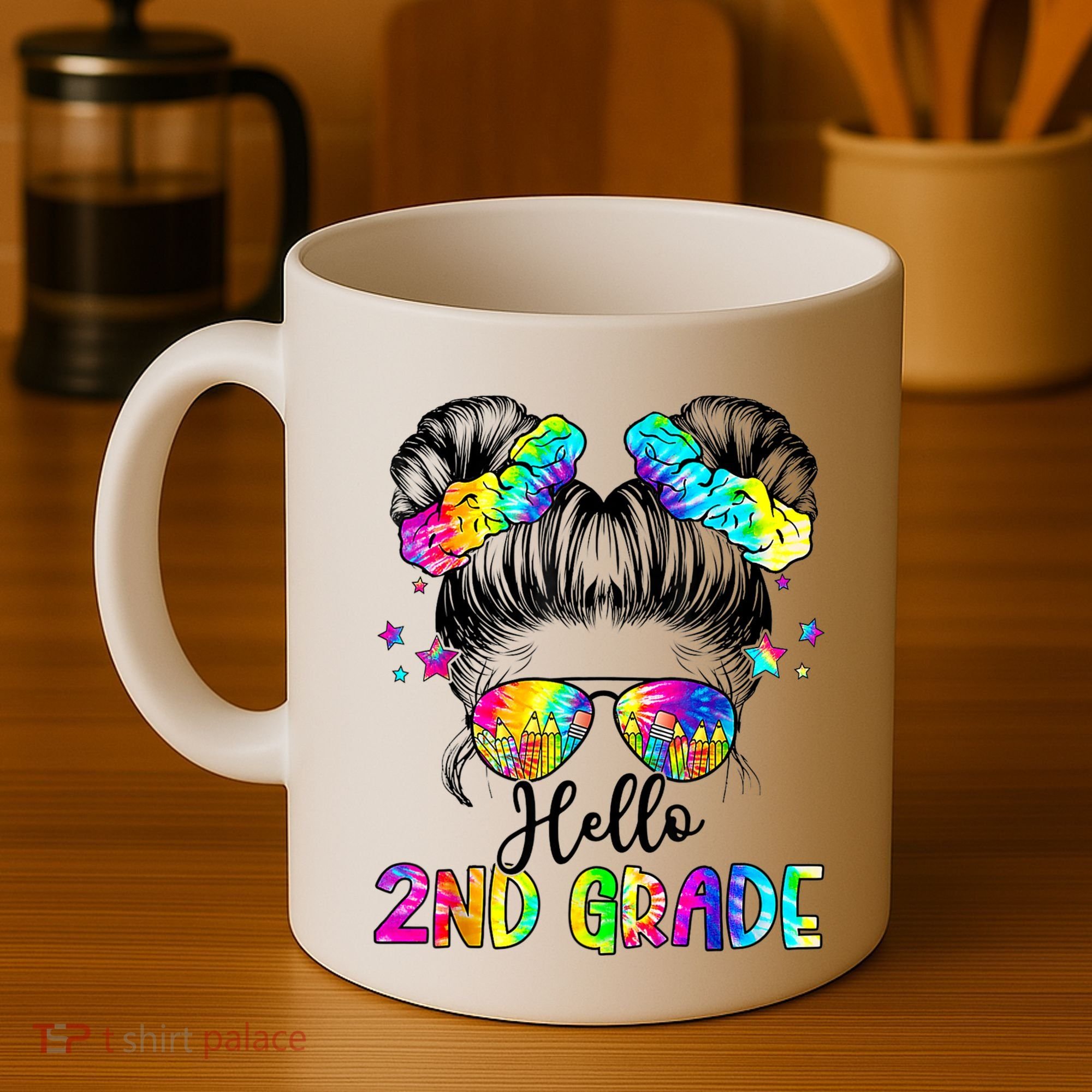 Hello 2nd Grade Messy Hair Bun Girl Back To School First Day Coffee Mug