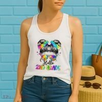 Hello 2nd Grade Messy Hair Bun Girl Back To School First Day Women's Tank Top thumb 2