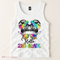 Hello 2nd Grade Messy Hair Bun Girl Back To School First Day Tank Top thumb 2