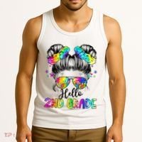 Hello 2nd Grade Messy Hair Bun Girl Back To School First Day Tank Top thumb 3
