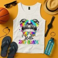 Hello 2nd Grade Messy Hair Bun Girl Back To School First Day Tank Top thumb 4