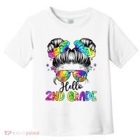 Hello 2nd Grade Messy Hair Bun Girl Back To School First Day Toddler T-Shirt thumb 0