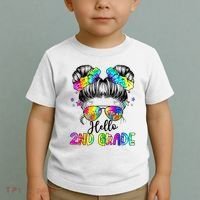 Hello 2nd Grade Messy Hair Bun Girl Back To School First Day Toddler T-Shirt thumb 2