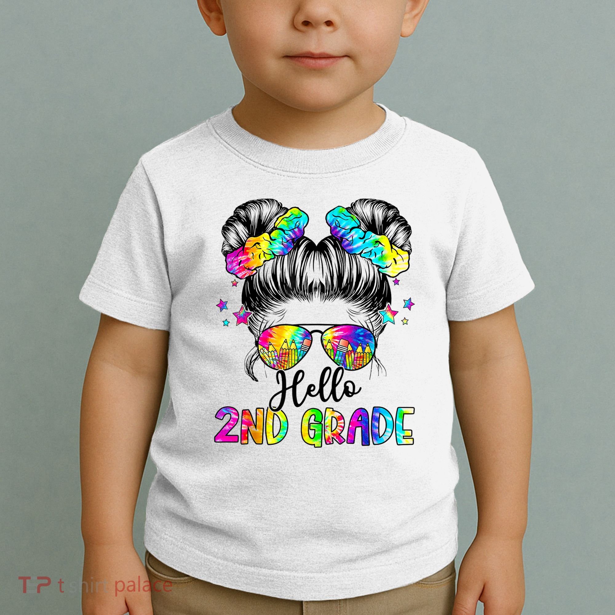 Hello 2nd Grade Messy Hair Bun Girl Back To School First Day Toddler T-Shirt