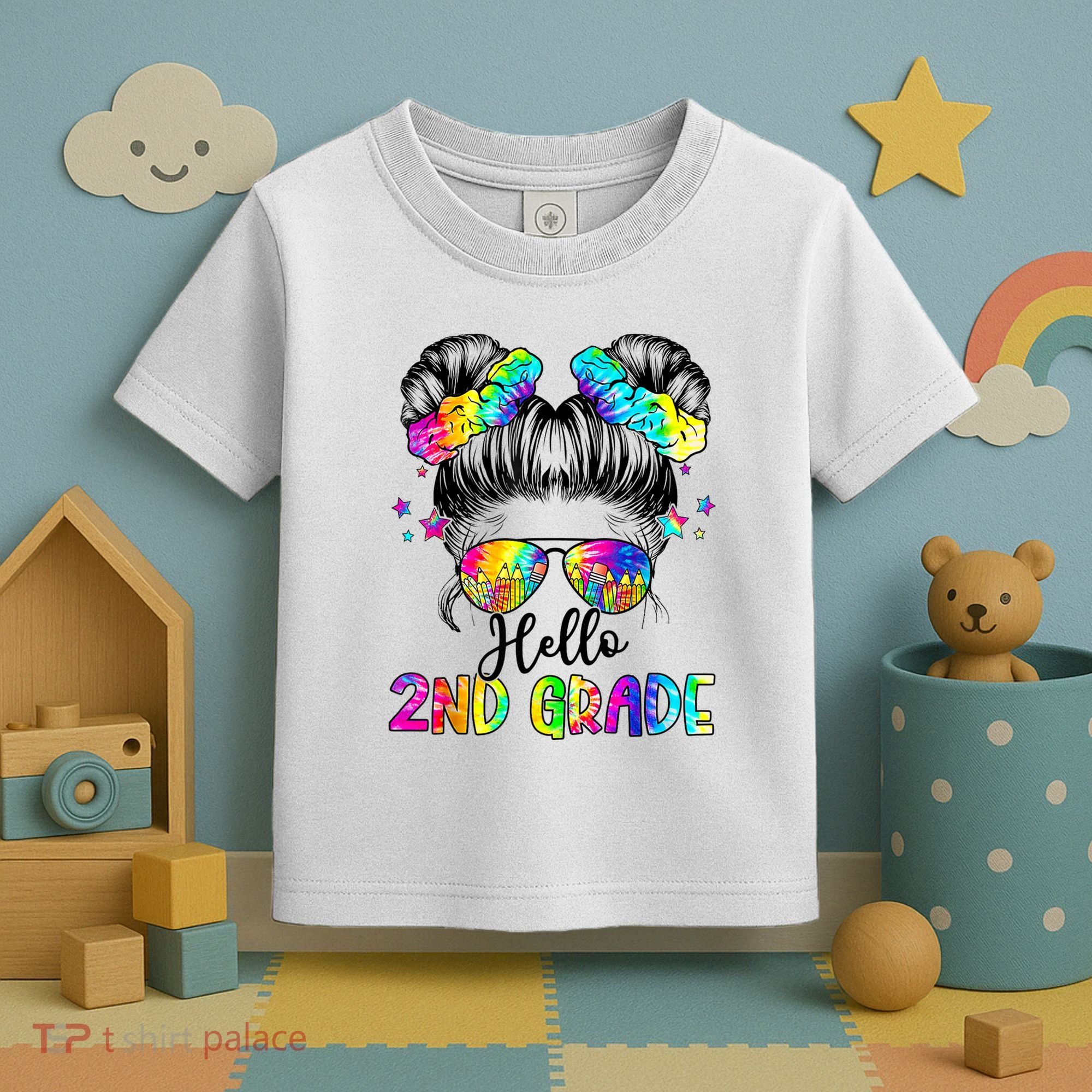 Hello 2nd Grade Messy Hair Bun Girl Back To School First Day Toddler T-Shirt