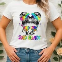Hello 2nd Grade Messy Hair Bun Girl Back To School First Day Women's T-Shirt thumb 2