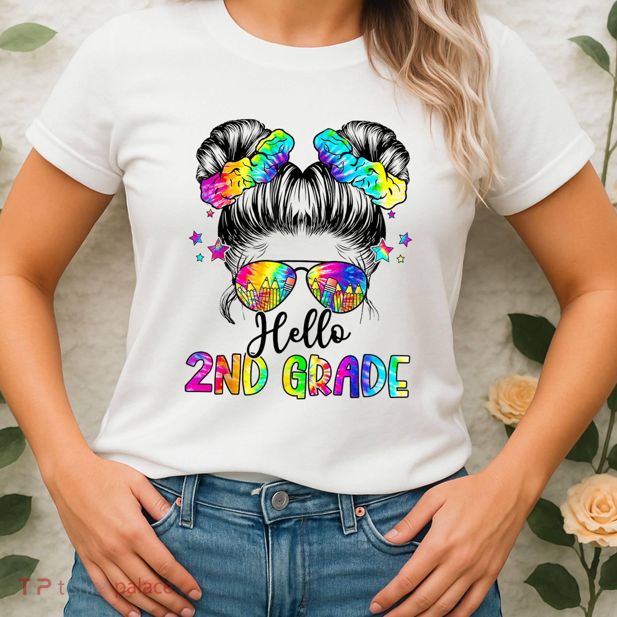 Hello 2nd Grade Messy Hair Bun Girl Back To School First Day Women's T-Shirt