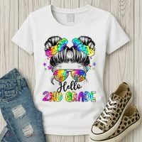 Hello 2nd Grade Messy Hair Bun Girl Back To School First Day Women's T-Shirt thumb 3